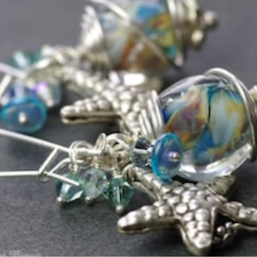 NWOT -Great Big Sea, Sterling Silver Lampwork Earrings, Handmade Artisan Jewelry